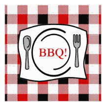 Red Black Gingham Tablecloth BBQ Personalized Invitations