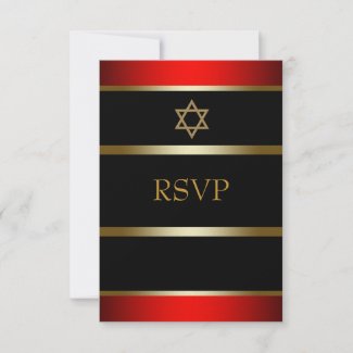 Red Black Gold Bar Mitzvah Invitation RSVP by InvitationCentral