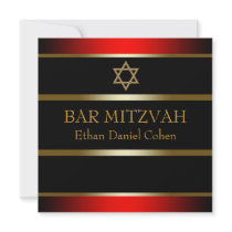 Red Black Gold Bar Mitzvah Invitations