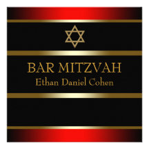 Red Black Gold Bar Mitzvah Invitations