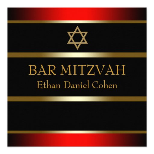 Red Black Gold Bar Mitzvah Invitations (front side)
