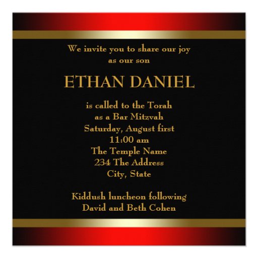 Red Black Gold Bar Mitzvah Invitations