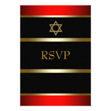 Red Black Gold Bar Mitzvah RSVP Personalized Invites