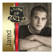 Red Black Gold Boys Photo Graduation Announcements invitations