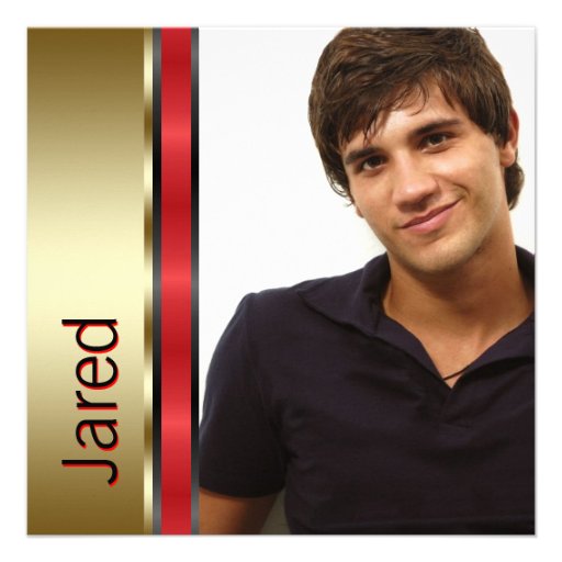 Red Black Gold Boys Photo Graduation Announcements