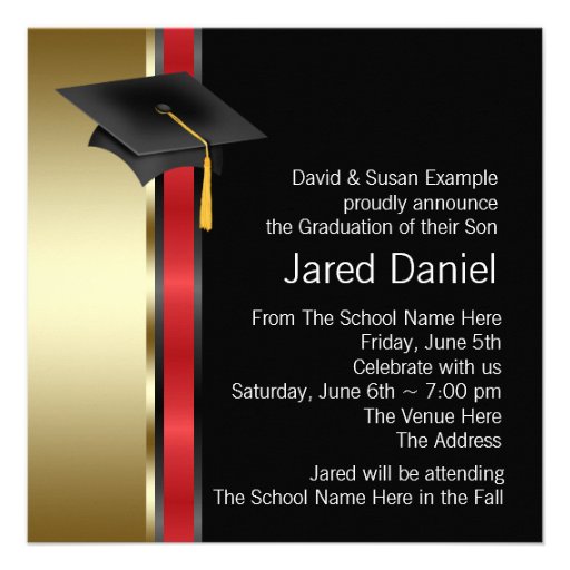 Red Black Gold Boys Photo Graduation Announcements