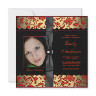 Red Black Gold Damask Photo Sweet 16 Party invitation
