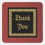 Red black gold damask wedding square sticker