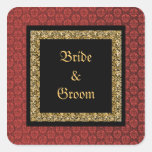 Red black gold damask wedding sticker