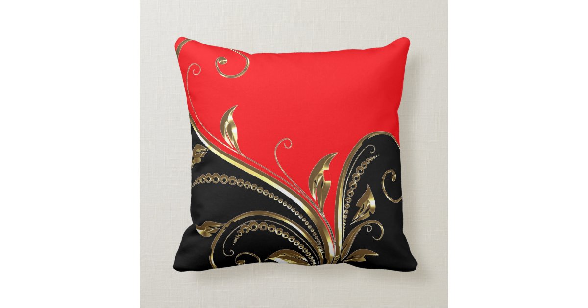 Red Black Gold Flourish Throw Pillow Zazzle