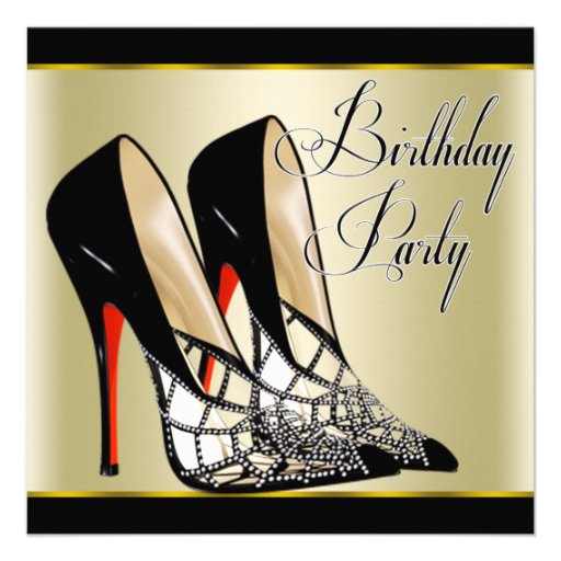 Red Black Gold High Heels Birthday Party Personalized Invitation