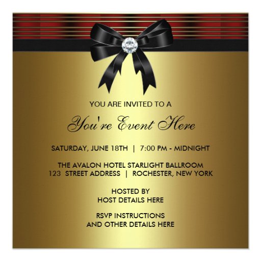 Red Black Gold Party Invites