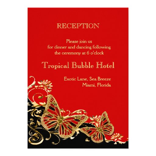 Red black gold wedding reception personalized announcement