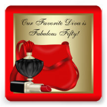 Red Black Gold Womans 50th Birthday Party Custom Invite