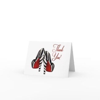 Red Black Gold Zebra High Heels Thank You card