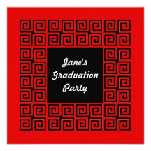 Red & Black Greek Key Pattern Party Invitation