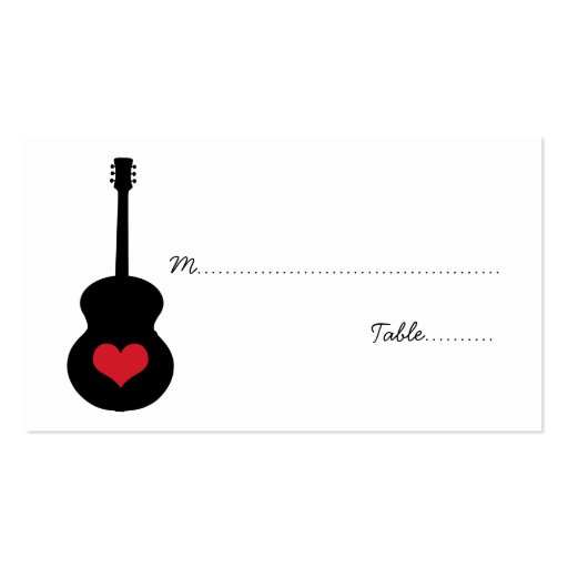 Red/Black Guitar Heart Place Card Business Card Template (front side)