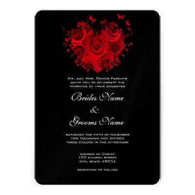 Red & Black Heart Roses Butterfly Weddings Personalized Invitation
