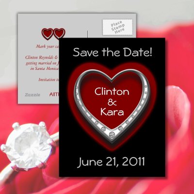 Red &amp; Black Heart Save the Date Wedding Postcard