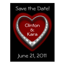Red & Black Heart Save the Date Wedding Postcard