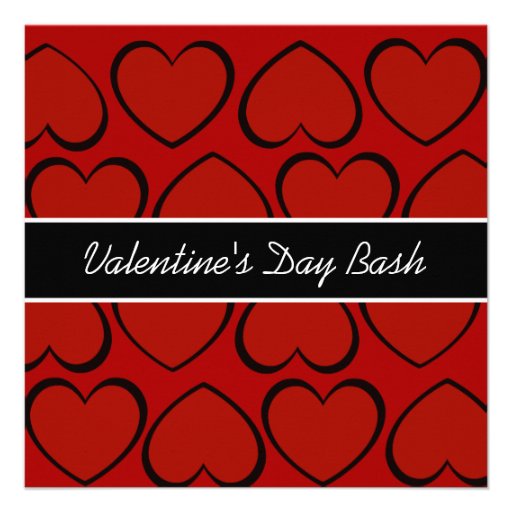 Red Black Hearts Valentines Day Party Invitations (front side)