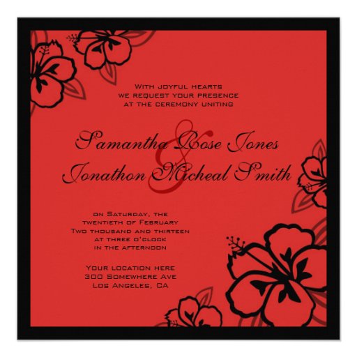 Red & Black Hibiscus Flowers Custom Wedding Custom Announcement