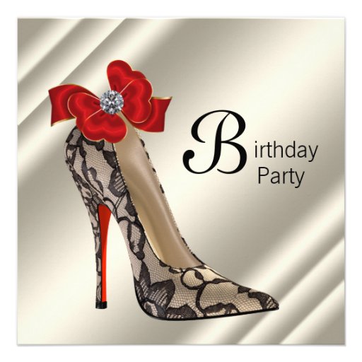 Red Black High Heel Shoe Birthday Party Personalized Invitation