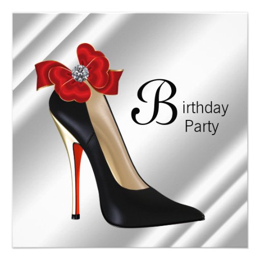 Red Black High Heel Shoe Birthday Party Personalized Invitations