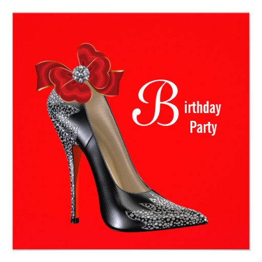 Red Black High Heel Shoe Birthday Party Invitation