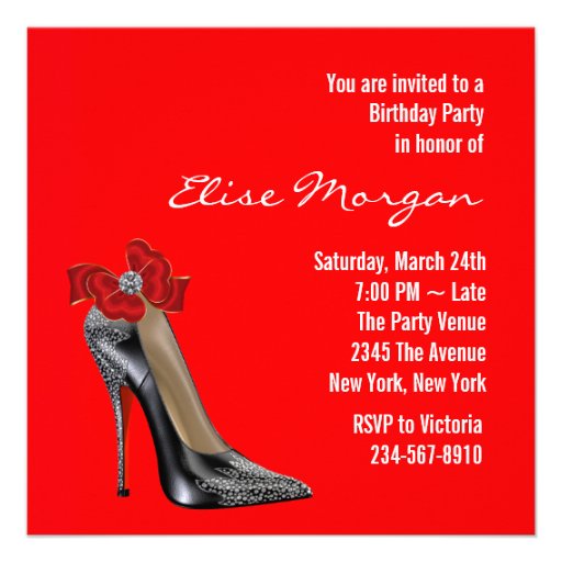 Red Black High Heel Shoe Birthday Party Invitation