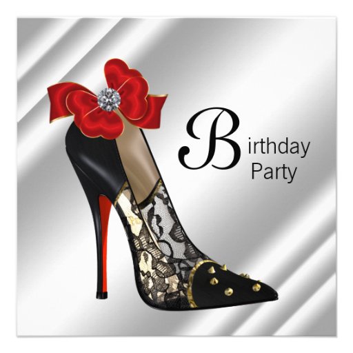 Red Black High Heel Shoe Birthday Party Invite