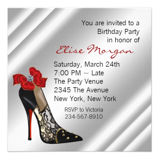 Red Black High Heel Shoe Birthday Party Invite