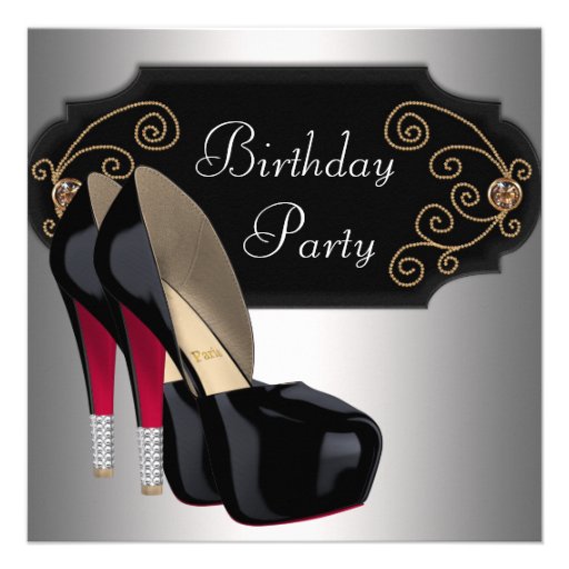 Red Black High Heel Shoes Birthday Party Invitations
