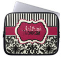 Red Black Ivory Striped Damask Laptop Sleeve electronicsbag