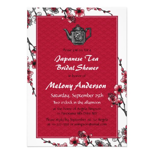 Red Black Japanese Tea Bridal Shower Invitation