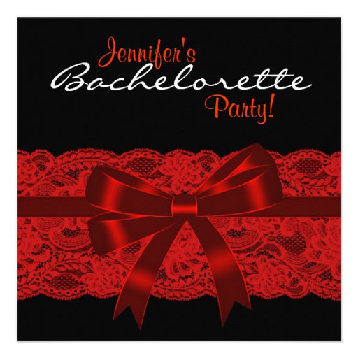 Red Black Lace Bachelorette Party Invitation