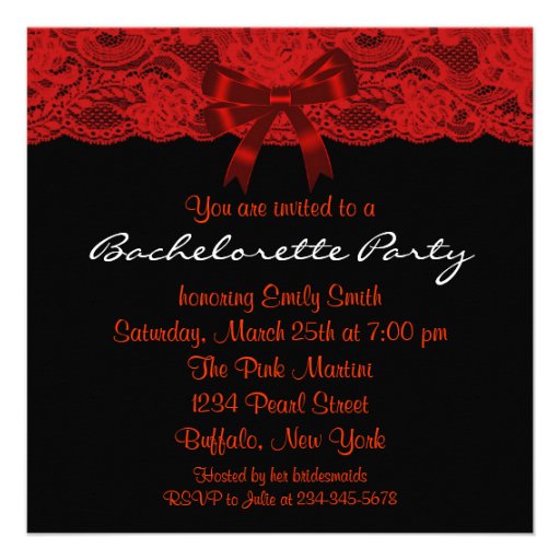 Red Black Lace Bachelorette Party Invitation