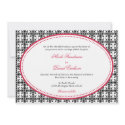 Red black lace oval beaded preppy custom wedding invitation