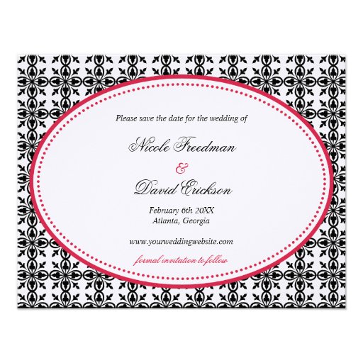 Red black lace oval preppy wedding save the date custom invitations