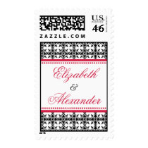 Red black lace preppy custom name wedding postage stamps