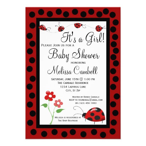 Red Black Ladybug Baby Shower Invitation Template (front side)