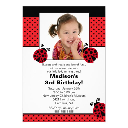 Red & Black Ladybug Photo Birthday Invitation