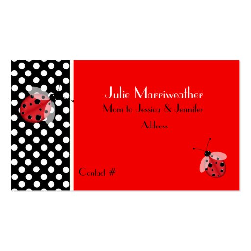 Red & Black Ladybugs Mommy Calling Card Business Cards (front side)