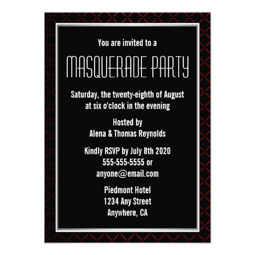 Red Black Mask Masquerade Ball Party Invitations