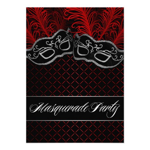 Red Black Mask Masquerade Ball Party Invitations