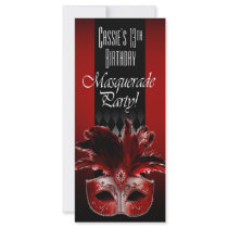 Red Black Masquerade Birthday Party Invitation Rack Card