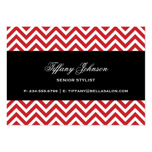 Red & Black Modern Chevron Stripes Business Cards (back side)