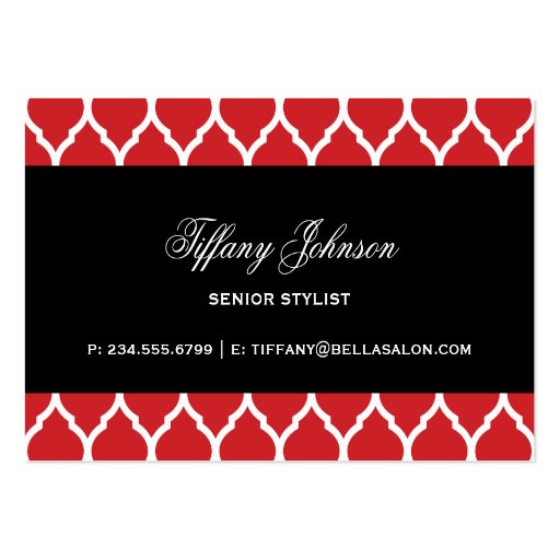 Red & Black Modern Moroccan Lattice Business Card Template (back side)