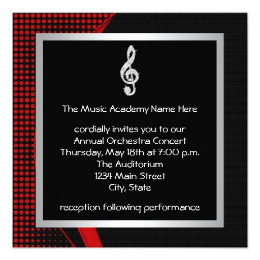 Red Black Music Treble Clef Recital Invitations