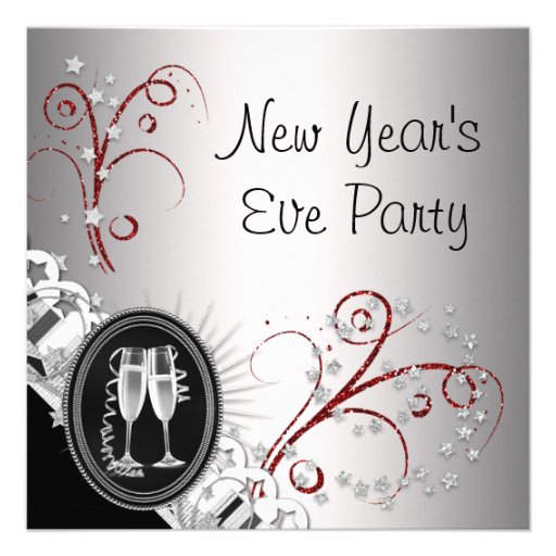 Red Black New Years Eve Party Invitations (front side)